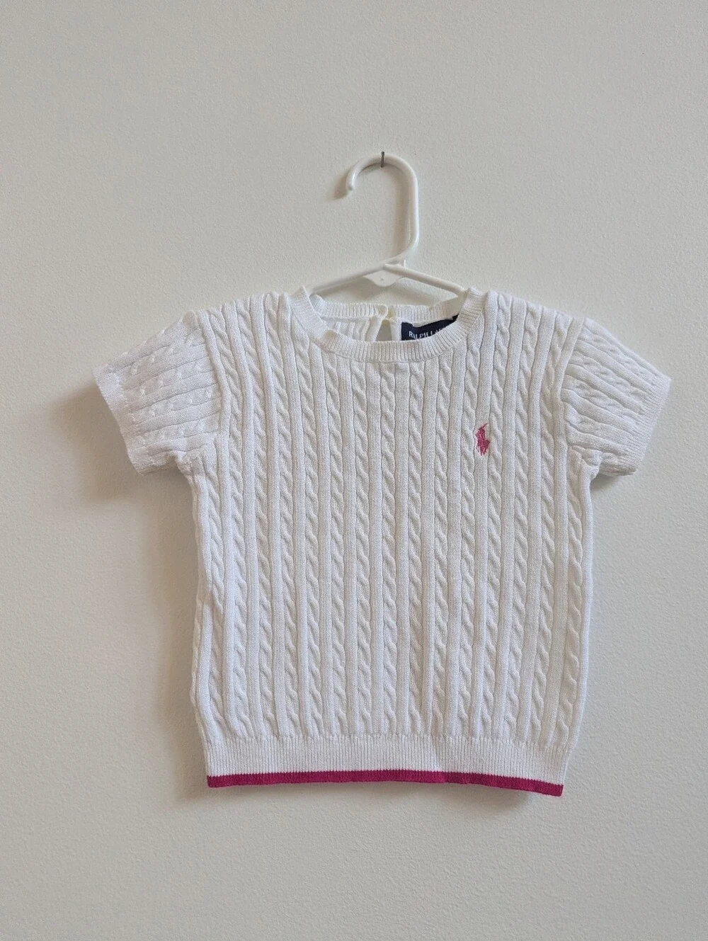 Ralph Lauren Sweater 4T Girls Cable Knit Short Sleeve White